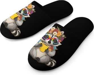 Generic Animal Raccoon Coffee Mens Slippers Warm Non-Slip Houes Shose Spa Slipper for Home Bedroom
