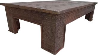 Wanderlust Deco Mesa De Centro De Madera Acabado Artesanal Marr&oacute;n 147x81x37 Cm