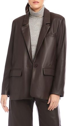 Fifteen Twenty Regan Faux Leather Blazer in Brown at Nordstrom, Size X-Small