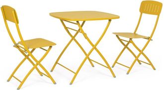 Konte Design Juego de bistrot con mesa y 2 sillas de acero amarillo ocre