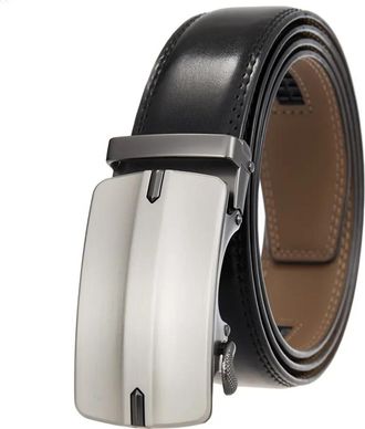 Generic Mens Solid Color Belt Automatic Buckle Leather Trouser Belt Ratchet Belt Black 1 115CM