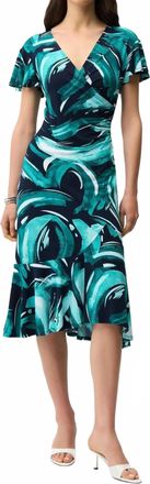 Joseph Ribkoff Abstract Midi Flared Dress In Midnight Blue/multi