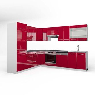Vicco Cucina angolare completa Fame-Line, Bordeaux lucido/bianco, 227 x 287 cm, pl Antracite