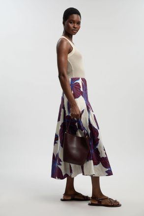 Karen Millen Womens Graphic Floral Cotton Sateen Woven Skirt viscose - Size 14 UK