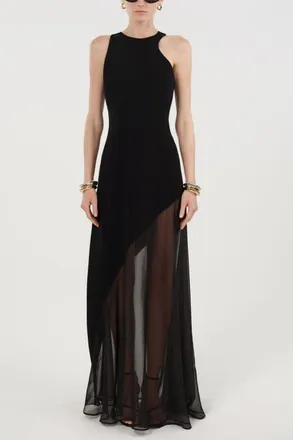 Nocturne Sheer Detail Maxi Dress in Black at Nordstrom, Size X-Small