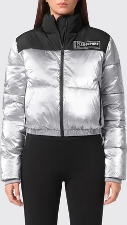 Plein Sport Piumino corto in nylon trapuntato bicolor con collo alto