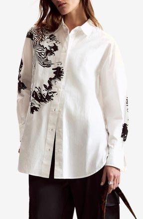 Desigual Oversize Cotton Poplin Button-Up Shirt in White at Nordstrom, Size Large