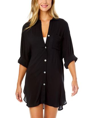Anne Cole Boyfriend Button Down Cover Up Shirt