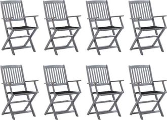 vidaXL Vidaxl - Sillas De Jard&iacute;n Plegables 8 Uds Y Cojines Madera Maciza Acacia