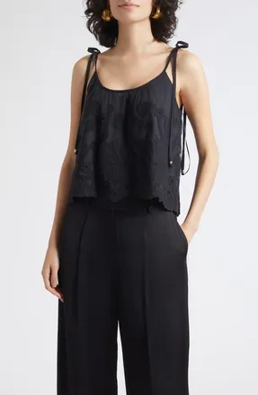 Ramy Brook Elsie Tie Strap Tank in Black Embroidery at Nordstrom, Size X-Large