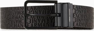 A|X Armani Exchange Mens Allover Embossed Logo Reversible Belt, Black Grey, TU