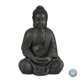 Relaxdays Relaxdays - Estatua Buda Sentado, Xl, 70 Cm, Jard&iacute;n O Sal&oacute;n De Casa, Resistente A La Intemperie Y Heladas, Gris Oscuro