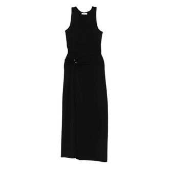 Paco Rabanne Mouwmloze Jurk met Plooien en Ronde Hals - Dames - Maxi kleedjes - Zwart - XS - Kleedjes