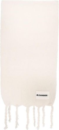 Jil Sander Minimalist White Scarf With Twisted Fringe Tassels
