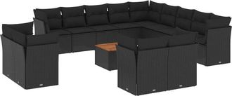 vidaXL Set Sof&aacute;s De Jard&iacute;n 14 Pzas Con Cojines Rat&aacute;n Sint&eacute;tico Negro Vidaxl