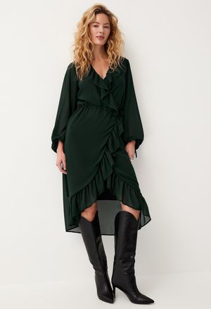 Icone Womens Ruffled sheer chiffon wraparound dress