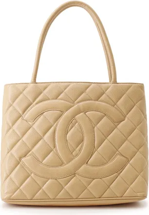 Chanel Matelasse Beige Grained Calfskin Handbag Tote Bag (Pre-Owned)