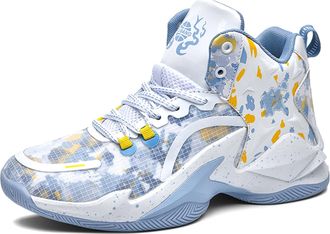 Generic Mens Basketball Shoes are Breathable Shock-Absorbing Anti Slip Wear-Resistant Trendy Sports Training Boots Walking Shoes(White Gray,5.5 UK)