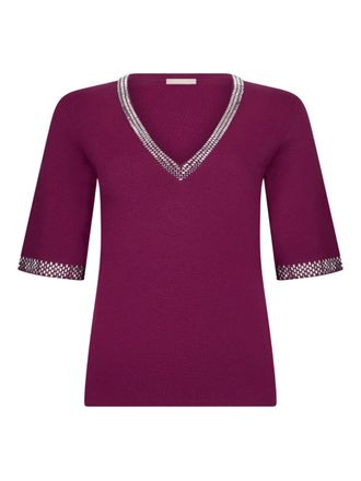 Liu Jo T-shirt met V-hals en stras - Paars