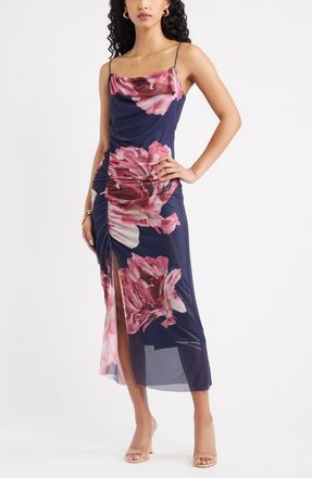 Open Edit Mesh Maxi Dress in Pink Ivory Blue Floral at Nordstrom, Size Xx-Small