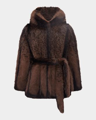 Gorski Faux-Fur Fox Hooded Jacket With Belt