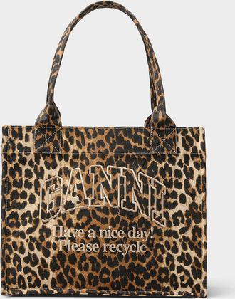 Ganni Please Recycle leopard print tote bag