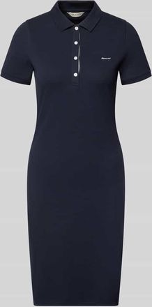 GANT Knielanges Polokleid mit Label-Stitching in Marine, Gr&ouml;&szlig;e XXL