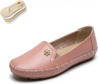 Generic Stylish Orthopedic Leather Shoes Womens Elegant Flats Soft Slip-On Walking Lightweight Casual Comfort Loafers for Daily Wear (Pink, Adult, Women, 8.5,