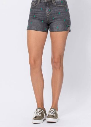 Judy Blue High Waist Cactus Embroidery Shorts In Grey