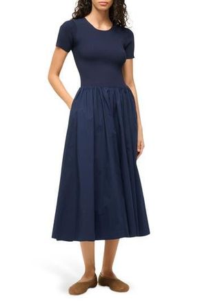 Staud Laroquette Mixed Media Maxi Dress in Navy at Nordstrom Rack, Size X-Small