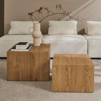 Sweeek Set Of 2 Square Wood Effect Nesting Coffee Tables in Light Brown