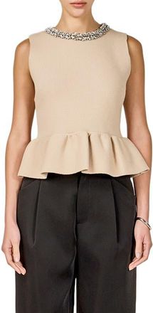 endless rose Embellished Knit Peplum Top in Beige at Nordstrom, Size X-Small