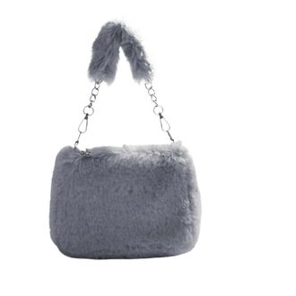 Generic Womens Plush Bags Plush Bag Women Top Handlebag Casual Crossbody Soft Cute Sling Chain Square Pouch Purse(Grey)