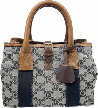 Celine Brown Canvas Leather Handbag Tote Bag (Pre-Owned)