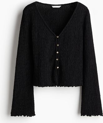 H&M Jerseyshirt mit Struktur - Schwarz