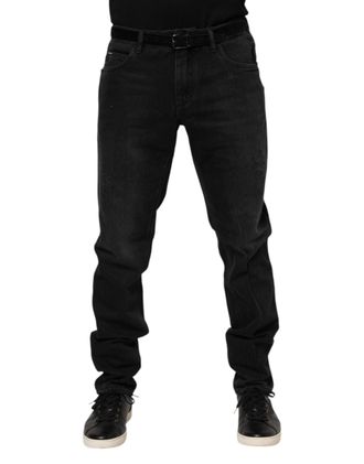 Dolce & Gabbana Mens Black Cotton Logo Plaque Skinny Denim Jeans Clothing