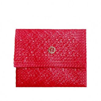 Lola's Bag Womens Woven Long Metal Strap Crossbody Bag In Red