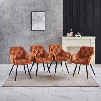 Ainpecca 4PCS Dining Chairs Velvet Padded Seat Metal Legs Kitchen Chair Home Office (Orange,4PCS)