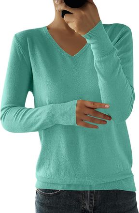 Generic Womens Jumpers Autumn Sweater Lightweight Fine Knit Pullover Soft Cotton Blend Long Sleeve V-Neck Knitwear Casual Basic Tunic Tops for Everyday Wear a