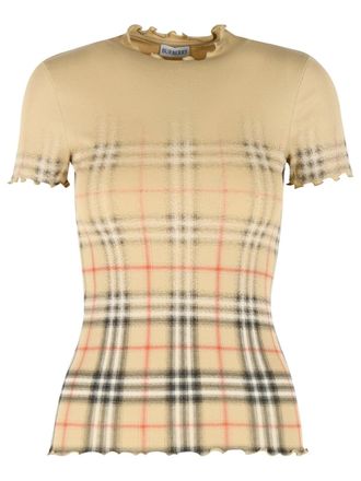 Burberry Stretch-Baumwollpullover Letty mit sandbeigefarbenem Check-Muster