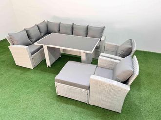 Fimous 9 Seater Wicker Rattan Corner Sofa Sets with Big Footstool Light Grey