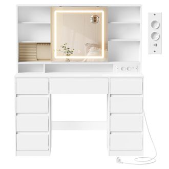 Vasagle Tocador con espejo led 9 cajones iluminaci&oacute;n de 3 colores blanco