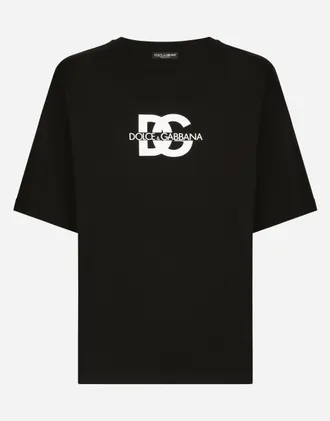 Dolce & Gabbana Short-sleeved T-shirt With Dg Logo Print - Man T-shirts And Polos Black 44