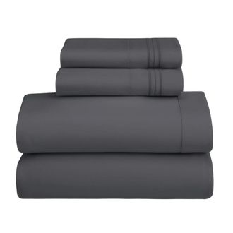 OEM Juego De Ropa De Cama De 4 Piezas En Microfibra Ultrasuave, Estampado De Hotel, Gris Antracita