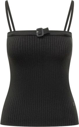 Courr&egrave;ges Black Square Neck Ribbed Knit Top