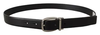 Dolce & Gabbana Mens Black Leather Silver Metal Chrome Logo Buckle Belt