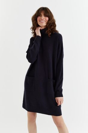 Chinti and Parker Navy Wool-Cashmere Rollneck Mini Dress