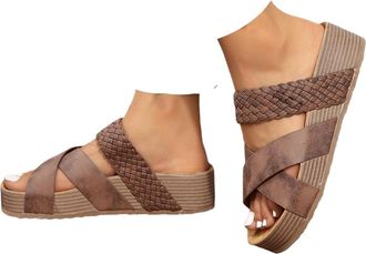 Generic Platform Slide Sandals for Women 2026 Casual Trendy Open Toe Elastic Cross Strap Sandals Suede Leather Flat Slippers with Arch Support Comfortable Sum