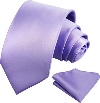 Alizeal Mens 8cm Solid Color Necktie and Hanky Classic Business Formal Tie with Pocket Square Set, Violet