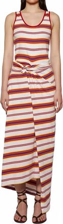 Paco Rabanne Sleeveless Striped Maxi Dress In Cream/ Orange